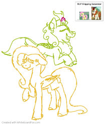 Size: 621x743 | Tagged: safe, artist:fuckomcfuck, derpibooru exclusive, derpibooru import, autumn blaze, fluttershy, kirin, pegasus, pony, autumnshy, female, jumping, lesbian, meta, shipping, whiteboard fox