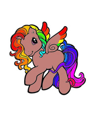 Size: 564x730 | Tagged: safe, artist:rainbowcocoadelight, derpibooru import, oc, oc only, oc:rainbow cocoa delight, pegasus, pony, g3, female, mare, multicolored hair, rainbow hair, raised hoof, raised leg, simple background, smiling, spread wings, white background, wings