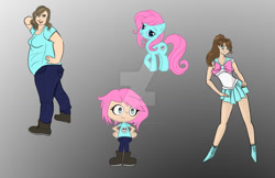 Size: 1024x663 | Tagged: safe, artist:eticketgirl, derpibooru import, oc, oc only, earth pony, human, pony, bow, clothes, deviantart watermark, female, hi hi puffy ami yumi, mare, obtrusive watermark, pants, ponified, ponytail, sailor moon, sailor scout, shirt, shoes, skirt, skull, smiling, style emulation, watermark