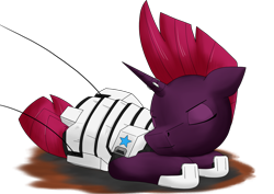 Size: 2480x1754 | Tagged: safe, artist:zocidem, derpibooru import, tempest shadow, pony, unicorn, armor, augmented, cute, eyes closed, horn, lying down, simple background, sleeping, solo, tempest gets her horn back, transparent background