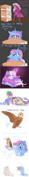 Size: 2000x12000 | Tagged: safe, artist:uunicornicc, derpibooru import, cheerilee, spike, oc, oc:bird song, oc:summer ballad, bird, dragon, owl, pony, unicorn, book, chest fluff, edalyn clawthorne, female, filly, foal, magical lesbian spawn, offspring, older, parent:rainbow dash, parent:twilight sparkle, parents:twidash, simple background, the owl house, white background, winged spike, wings