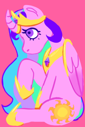 Size: 600x900 | Tagged: safe, artist:sonorousinclemency, derpibooru import, princess celestia, alicorn, alternate design, crown, jewelry, peytral, pinklestia, regalia, sitting