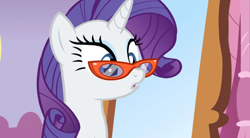 Size: 1074x591 | Tagged: safe, screencap, rarity, dragon dropped, glasses, suprised