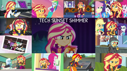 Size: 1974x1111 | Tagged: safe, derpibooru import, edit, edited screencap, editor:quoterific, screencap, applejack, fluttershy, pinkie pie, rainbow dash, rarity, sunset shimmer, trixie, a fine line, better together, eqg summertime shorts, equestria girls, festival filters, festival looks, forgotten friendship, game stream, holidays unwrapped, monday blues, rainbow rocks, text support, the last drop, the science of magic, wake up!, dashing through the mall, how to backstage, humane five