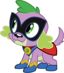 Size: 646x738 | Tagged: safe, artist:pascalmulokozi2, derpibooru import, edit, edited screencap, screencap, humdrum, spike, spike the regular dog, dog, equestria girls, movie magic, spoiler:eqg specials, background removed, cape, clothes, male, power ponies, simple background, solo, transparent background