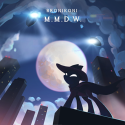 Size: 1688x1688 | Tagged: safe, artist:erinliona, derpibooru import, mare do well, pony, album cover, camera, city, full moon, moon, solo