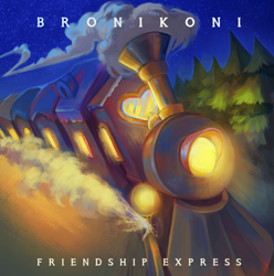 Size: 1419x1430 | Tagged: safe, artist:erinliona, derpibooru import, album cover, friendship express, locomotive, no pony, steam, steam locomotive, train, tree