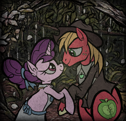 Size: 730x700 | Tagged: safe, artist:deidad dissitum, derpibooru import, big macintosh, sugar belle, earth pony, pony, unicorn, clothes, doodle, dress, duo, female, holding hooves, looking at each other, looking at someone, male, photo, shipping, straight, sugarmac, wedding dress