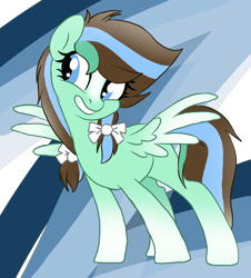 Size: 1398x1544 | Tagged: artist needed, source needed, safe, derpibooru import, oc, oc only, pegasus, pony, blue eyes, brown hair, brown tail, cute, female, hooves, mare, smiling, standing, tail