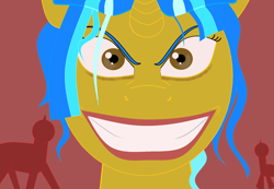 Size: 1600x1106 | Tagged: safe, artist:ksldrdpl, derpibooru import, pony, unicorn, avatar the last airbender, azula, big smile, blue mane, crazy eyes, crazy face, faic, golden eyes, haircut, insanity, lipstick, looking at you, messy mane, ponified