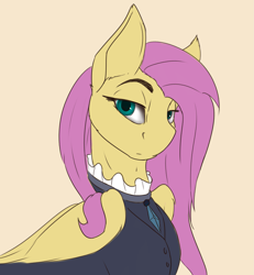 Size: 1997x2160 | Tagged: safe, artist:tenebrisnoctus, derpibooru import, fluttershy, pegasus, pony, colored, female, flat colors, fluttergoth, looking at you, mare, simple background, solo, yellow background