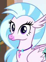 Size: 545x739 | Tagged: safe, derpibooru import, screencap, silverstream, classical hippogriff, hippogriff, a matter of principals, cropped, cute, diastreamies, jewelry, looking at you, necklace, solo