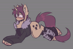 Size: 3544x2363 | Tagged: safe, artist:mxmx fw, derpibooru import, pony, unicorn, chest fluff, clothes, glasses, heterochromia, lying down, mikey way, misfits, my chemical romance, ponified, sketch, socks, solo, sweater