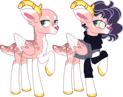 Size: 3617x2849 | Tagged: safe, artist:kurosawakuro, derpibooru import, oc, oc only, deer, deer pony, original species, antlers, base used, clothes, colored wings, glasses, male, simple background, solo, sweater, transparent background, turtleneck, two toned wings, wings