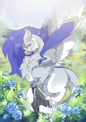 Size: 2481x3507 | Tagged: safe, artist:arctic-fox, derpibooru import, oc, oc only, oc:gabriel, griffon, bird bath, griffon oc, solo