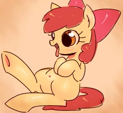 Size: 653x600 | Tagged: safe, artist:araraginatsuki, derpibooru import, apple bloom, earth pony, pony, adorabloom, belly button, blushing, cute, female, filly, foal, open mouth, sitting, solo, tongue, tongue out