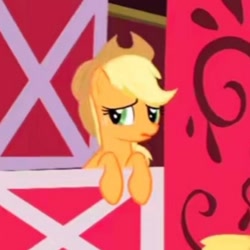 Size: 416x416 | Tagged: safe, derpibooru import, screencap, applejack, earth pony, pony, party of one, season 1, cute, female, frown, mare, solo