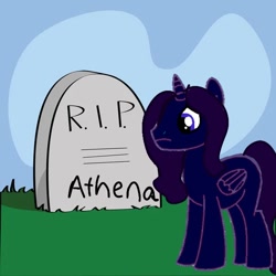 Size: 600x600 | Tagged: safe, artist:sstogiannos, derpibooru import, oc, gravestone, implied death, sad, solo