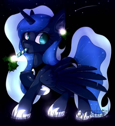 Size: 1168x1280 | Tagged: safe, artist:tirbel, derpibooru import, princess luna, alicorn, pony, ear fluff, ears, female, mare, night, solo