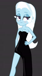 Size: 3000x5337 | Tagged: safe, artist:sarahthefox97, derpibooru import, trixie, human, equestria girls, eyebrows, female, gray background, hand on hip, lidded eyes, simple background, smiling, solo