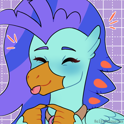 Size: 1280x1280 | Tagged: safe, alternate version, artist:saltytangerine, derpibooru import, oc, oc only, oc:sea lilly, classical hippogriff, hippogriff, :p, alternate character, blush sticker, blushing, cute, fingers interlocked, jewelry, necklace, ocbetes, tongue, tongue out