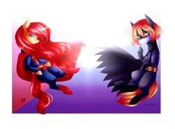 Size: 2848x2105 | Tagged: safe, artist:prettyshinegp, derpibooru import, oc, oc only, earth pony, pony, unicorn, batman, cape, clothes, costume, dc comics, superman