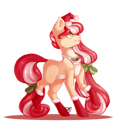 Size: 2028x2000 | Tagged: safe, artist:prettyshinegp, derpibooru import, oc, oc only, earth pony, pony, christmas, clothes, earth pony oc, hat, holiday, raised hoof, raised leg, santa hat, simple background, socks, transparent background