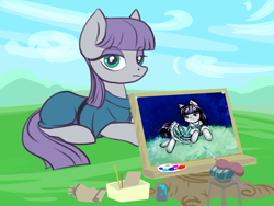 Size: 1600x1200 | Tagged: safe, artist:kovoranu, derpibooru import, boulder (pet), maud pie, earth pony, pony, g4, artist, female, mare, solo