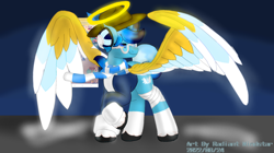 Size: 1540x865 | Tagged: artist needed, safe, artist:radiant windstar, derpibooru import, oc, oc:radiant windstar, alicorn, hybrid, alicorn oc, horn, raised hoof, raised leg, solo, standing, wings