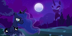 Size: 1280x651 | Tagged: safe, artist:dashiesparkle, artist:nebulonb100, artist:nightlightartz, artist:teaganlouise, derpibooru import, nightmare moon, princess luna, alicorn, pony, female, mare, moon, night