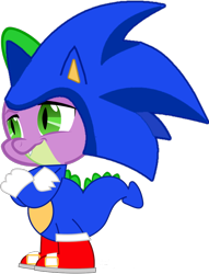 Size: 666x871 | Tagged: safe, artist:4-chap, artist:caffeinejunkie, artist:snicket324, derpibooru import, spike, dragon, clothes, costume, crossed arms, male, simple background, solo, sonic the hedgehog, sonic the hedgehog (series), transparent background