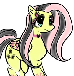 Size: 1128x1159 | Tagged: safe, artist:ponysprinkles, derpibooru import, fluttershy, pegasus, pony, emo, emoshy, female, folded wings, heart, mare, simple background, smiling, solo, white background, wings