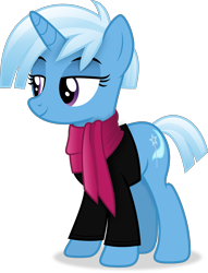 Size: 2909x3817 | Tagged: safe, artist:anime-equestria, derpibooru import, trixie, unicorn, alternate hairstyle, clothes, female, horn, lidded eyes, mare, scarf, simple background, smiling, solo, transparent background