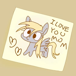 Size: 1620x1606 | Tagged: safe, artist:noupu, derpibooru import, derpy hooves, pegasus, pony, cute, derp, female, heart, i love you, implied dinky, implied equestria's best daughter, letter, mare, simple background, solo, weapons-grade cute, wholesome