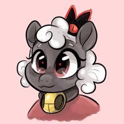 Size: 1000x1000 | Tagged: safe, artist:smirk, derpibooru import, pony, bell, bell collar, bust, cloak, clothes, collar, colored sketch, crossover, crown, cult of the lamb, jewelry, ponified, red crown, red eyes, regalia, solo