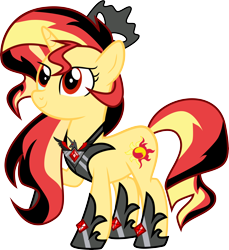 Size: 6728x7339 | Tagged: safe, artist:cloudyglow, artist:shootingstarsentry, derpibooru import, sunset shimmer, alicorn, pony, absurd resolution, alicorn amulet, alicornified, alternate universe, base used, corrupted, cutie mark, female, mare, race swap, red eyes, shimmercorn, simple background, smiling, solo, transparent background