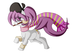 Size: 1422x1057 | Tagged: safe, artist:animewave, derpibooru import, oc, oc only, earth pony, pony, beret, clothes, earth pony oc, eye clipping through hair, female, hat, mare, paintbrush, raised hoof, raised leg, scarf, simple background, solo, transparent background