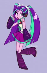 Size: 1574x2480 | Tagged: safe, artist:aanotherpony, derpibooru import, aria blaze, human, equestria girls, clothes, costume, female, hatsune miku, purple background, simple background, solo, vocaloid