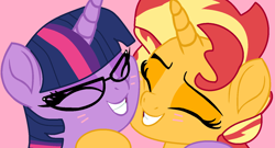 Size: 1426x772 | Tagged: safe, artist:jadeharmony, derpibooru import, sci-twi, sunset shimmer, twilight sparkle, pony, unicorn, equestria girls, cute, female, glasses, hug, lesbian, nuzzling, scitwishimmer, shipping, sunsetsparkle