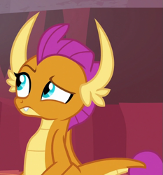 Size: 559x599 | Tagged: safe, derpibooru import, screencap, smolder, dragon, sweet and smoky, confused, dragoness, female, looking up, raised eyebrow, solo