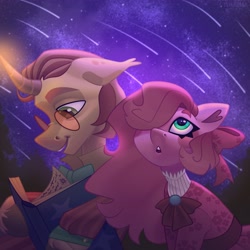 Size: 4096x4096 | Tagged: safe, artist:irinamar, derpibooru import, oc, oc only, pony, unicorn, book, bow, clothes, dress, glasses, hair bow, night, reading, shooting star, stars, unshorn fetlocks