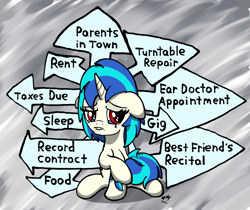 Size: 1250x1050 | Tagged: safe, artist:ebbysharp, derpibooru import, dj pon-3, vinyl scratch, pony, unicorn, atg 2022, crying, female, mare, newbie artist training grounds, solo, stressed