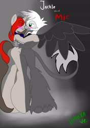 Size: 2480x3507 | Tagged: safe, artist:diankave, derpibooru import, oc, oc only, anthro, griffon, unguligrade anthro, unicorn, eye clipping through hair, griffon oc, horn, hug, unicorn oc, wings