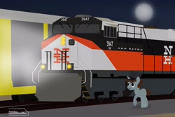 Size: 4096x2734 | Tagged: safe, artist:indonesiarailroadpht, derpibooru import, oc, oc only, oc:coaldust, pony, unicorn, night, solo, train, train tracks