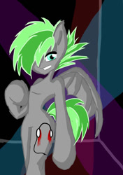 Size: 575x815 | Tagged: safe, artist:diankave, derpibooru import, oc, oc only, anthro, pegasus, abstract background, hair over one eye, pegasus oc, solo, wings