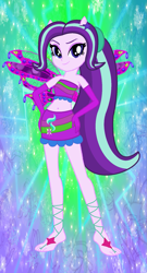 Size: 1005x1867 | Tagged: safe, artist:elementalalchemist03, artist:user15432, derpibooru import, starlight glimmer, human, equestria girls, alternate hairstyle, bare shoulders, barefoot, barely eqg related, base used, belly button, clothes, crossover, cutie mark on clothes, enchantix, fairy, fairy wings, fairyized, feet, gloves, gradient background, green background, hand on hip, long gloves, long hair, looking at you, pink wings, ponied up, ponytail, simple background, sparkly background, strapless, wings, winx, winx club, winxified