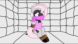 Size: 1192x670 | Tagged: safe, artist:php103, artist:sonicrock56, derpibooru import, oc, oc:violet, earth pony, pony, animated at source, bondage, bound and gagged, cloth gag, damsel in distress, gag, padded cell, superhero, tied up