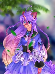 Size: 1500x2000 | Tagged: safe, artist:lu_fr, derpibooru import, oc, oc only, oc:summer stars, anthro, unicorn, anthro oc, bow, clothes, detailed, dress, glasses, high res, looking at you, smiling