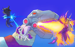 Size: 1280x798 | Tagged: safe, artist:grissaecrim, derpibooru import, princess cadance, alicorn, changeling, pony, robot, canterlot wedding 10th anniversary, crossover, fall of cybertron, grimlock, insecticon, transformers