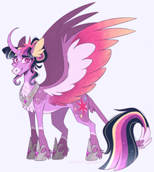 Size: 1171x1306 | Tagged: safe, artist:wanderingpegasus, derpibooru import, princess twilight 2.0, twilight sparkle, twilight sparkle (alicorn), alicorn, pony, the last problem, alternate hairstyle, chest fluff, coat markings, curved horn, cute, female, freckles, hoof shoes, horn, jewelry, leg fluff, leonine tail, looking at you, mare, older, older twilight, redesign, regalia, simple background, solo, tail, twiabetes, unshorn fetlocks, white background